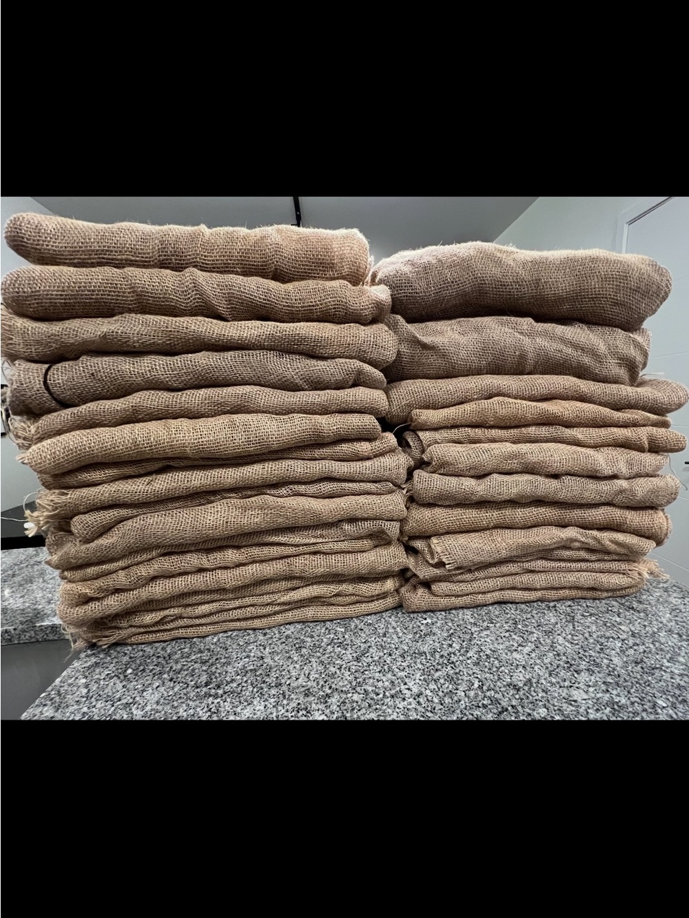 3 PANELS Natural Burlap Fabric Sacks Stack -